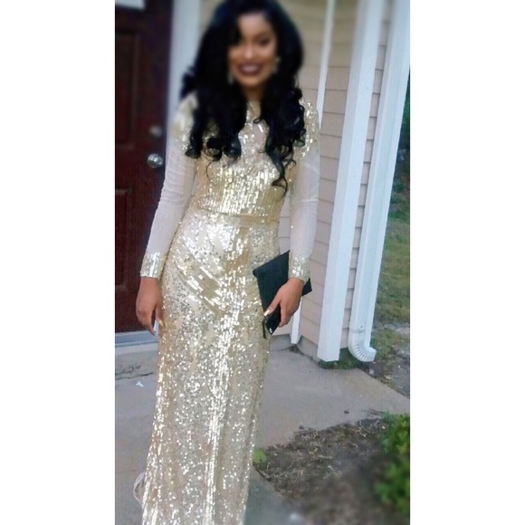 Golden handmade sequined prom dress💫✨👗 - Picture 1 of 3